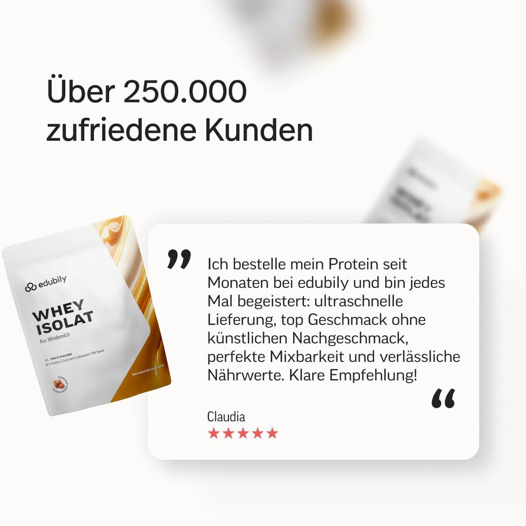 edubily® Whey Protein Isolat - Laktosefrei - Sehr gut lösliches Eiweißpulver ohne Kohlenhydrate & Zucker - Aus irischer Weidehaltung (750 g, Kakao mit Stevia)