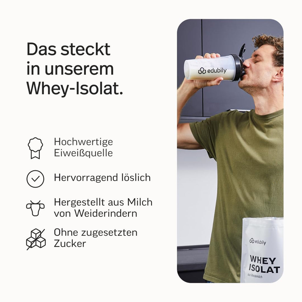 edubily® Whey Protein Isolat - Laktosefrei - Sehr gut lösliches Eiweißpulver ohne Kohlenhydrate & Zucker - Aus irischer Weidehaltung (750 g, Kakao mit Stevia)