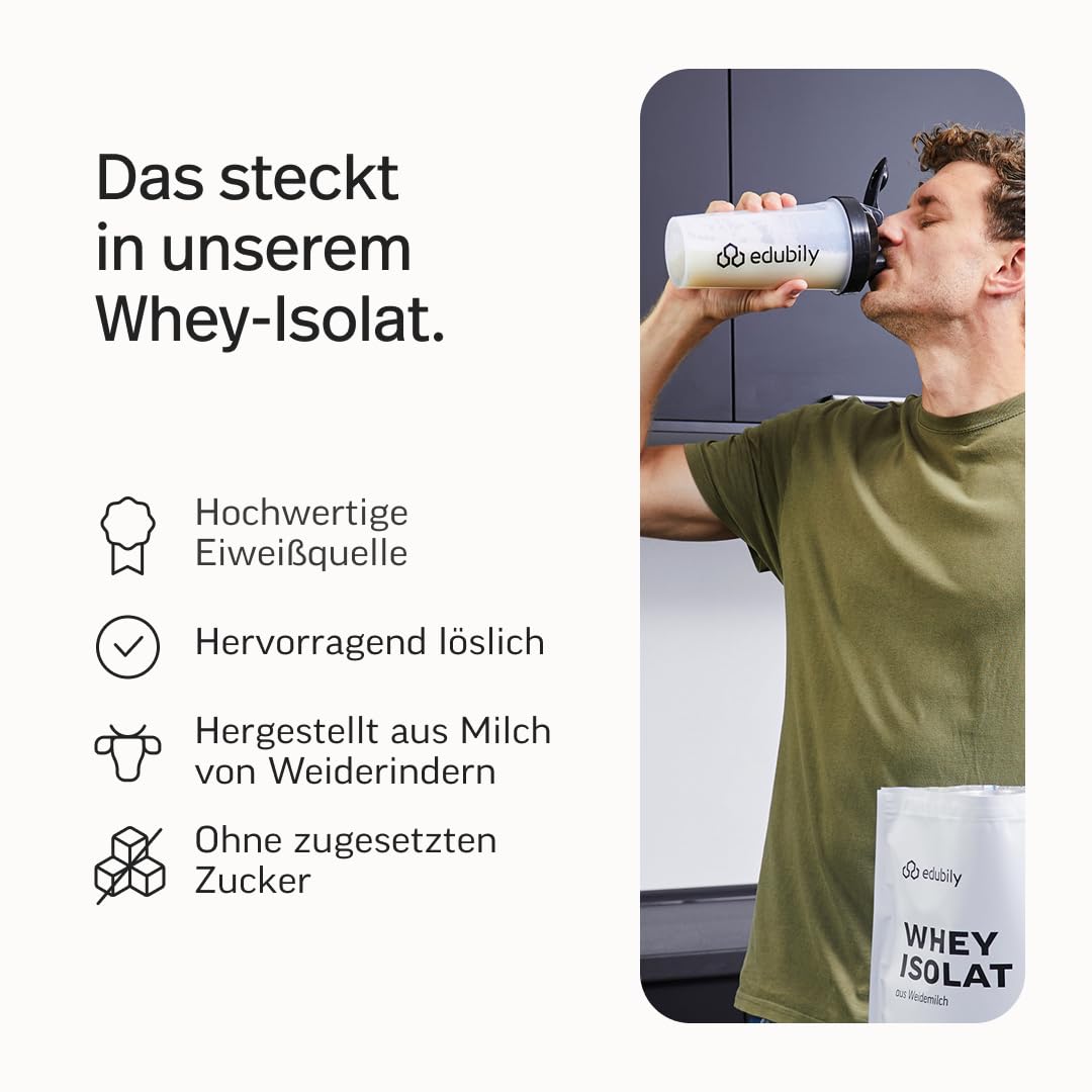 edubily® Whey Protein Isolat - Laktosefrei - Sehr gut lösliches Eiweißpulver ohne Kohlenhydrate & Zucker - Aus irischer Weidehaltung (750 g, Kakao mit Stevia)