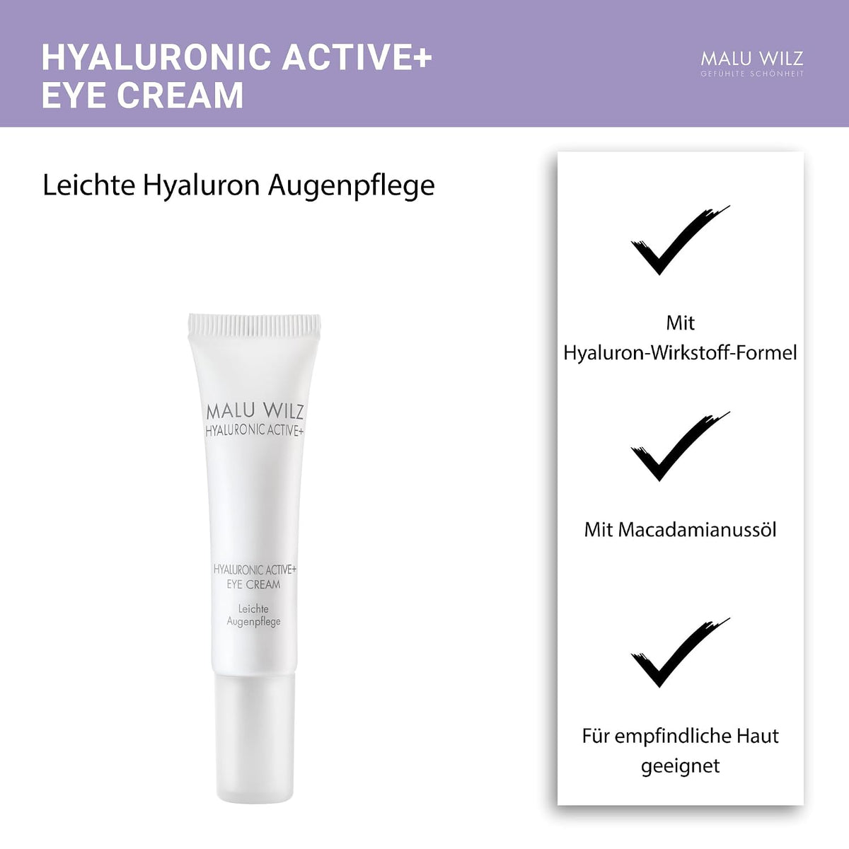 Malu Wilz Hyaluronic Active + Eye Cream 15 ml I Erfrischende Skincare Augenpflege-Serum mit Hyaluron-Wirkstoff-Formel mit Dual-Effekt I Booster