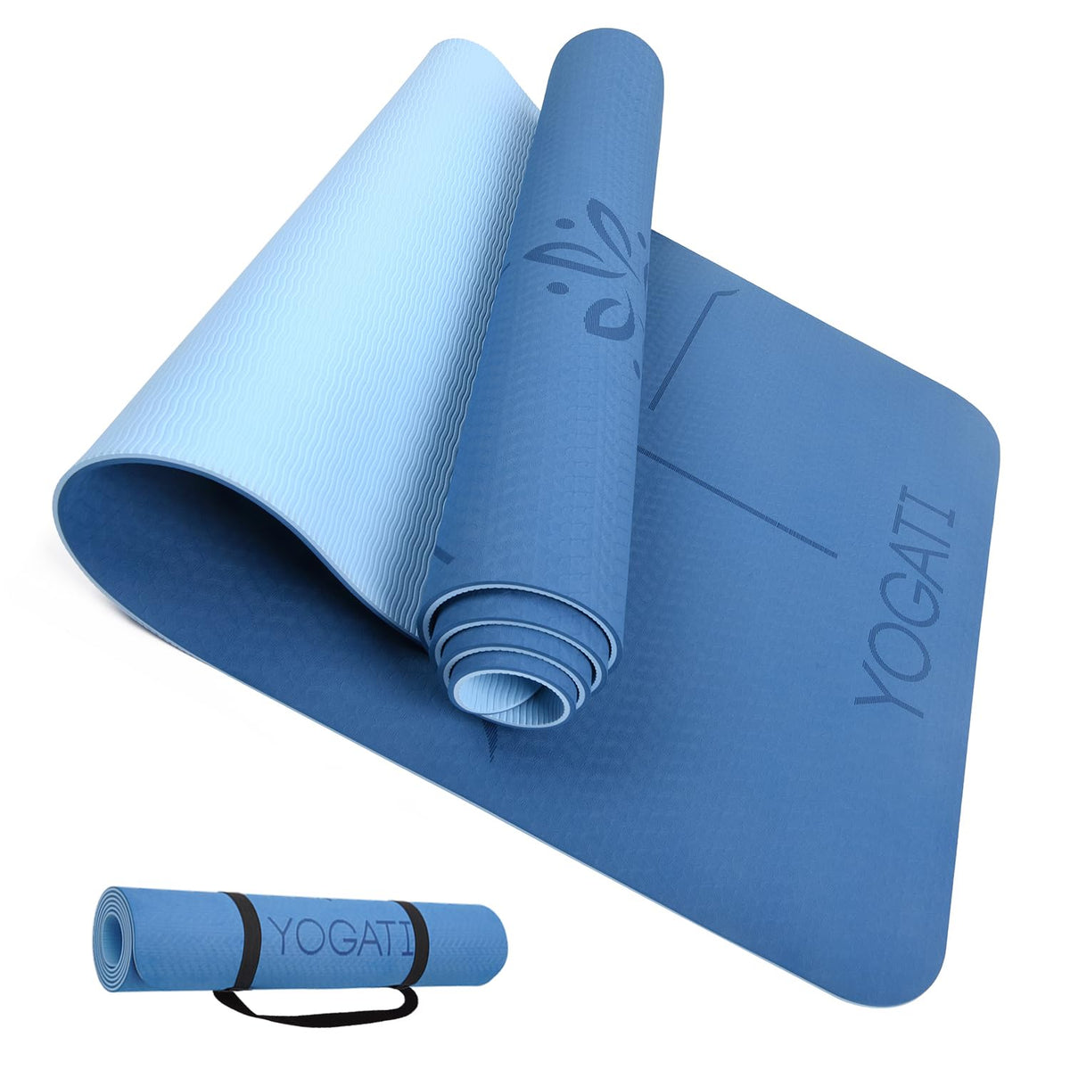 YOGATI Yogamatte rutschfest Schadstofffrei, mit Tragegurt. Yoga Matte mit Ausrichtungslinien. Ideal Yogamatten als Gymnastikmatte, Sportmatte, Fitnessmatte, Jogamatte - Yoga mat
