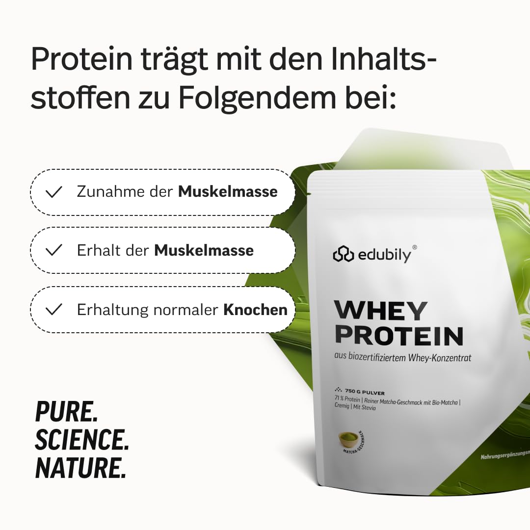 edubily® Whey Protein Konzentrat - Aus Milch von Kühen mit Weidezugang - Ohne Zucker & mit Stevia gesüßt - Optimale Löslichkeit - Made in Germany (750 g, Vanille)