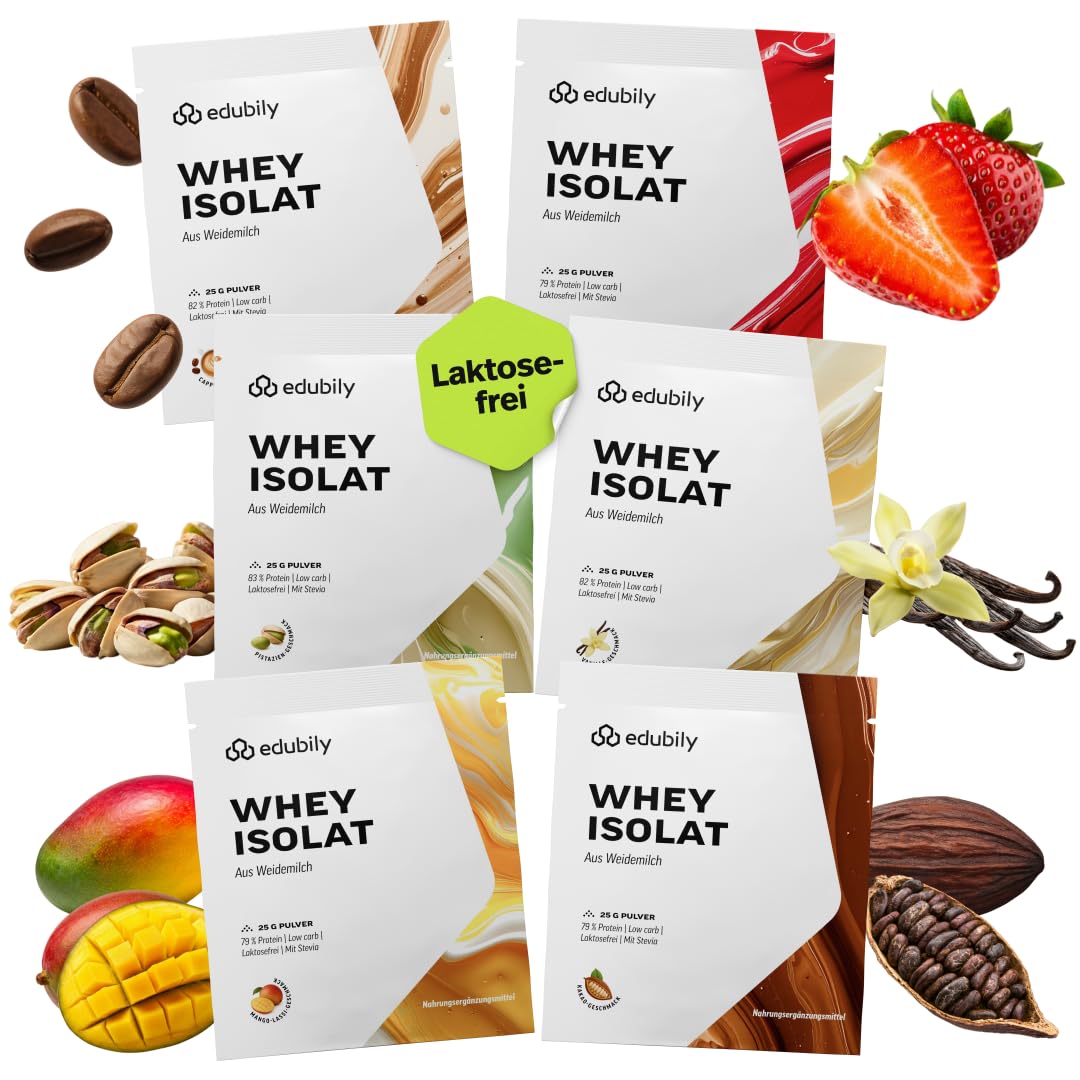 edubily® Whey Protein Isolat - Laktosefrei - Sehr gut lösliches Eiweißpulver ohne Kohlenhydrate & Zucker - Aus irischer Weidehaltung (750 g, Kakao mit Stevia)