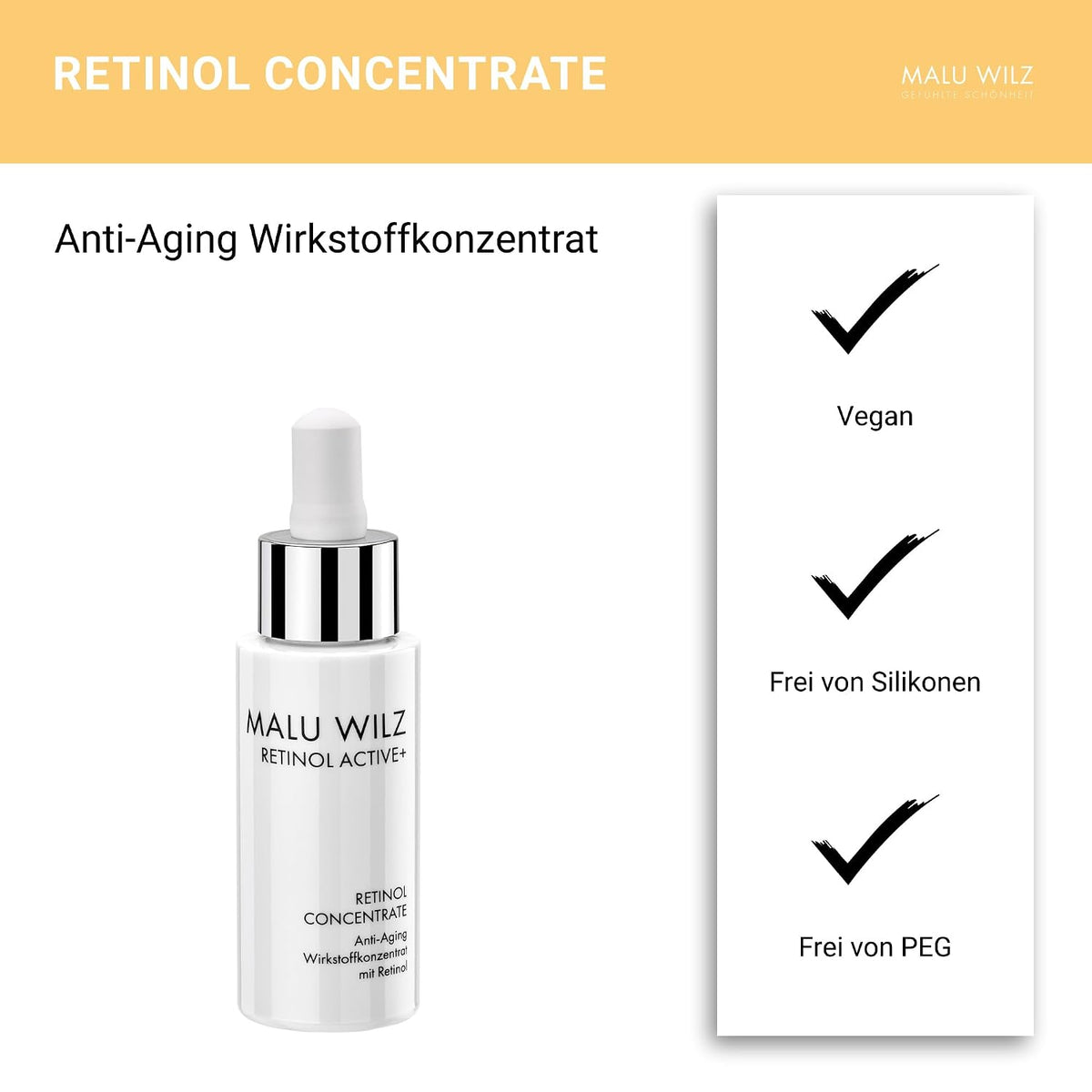 Malu Wilz Retinol Concentrate 30ml - Gesichtspflege mit Retinol für ein ebenmäßiges, feines Hautbild, Vitamin A zur Unterstützung der natürlichen Hautregeneration