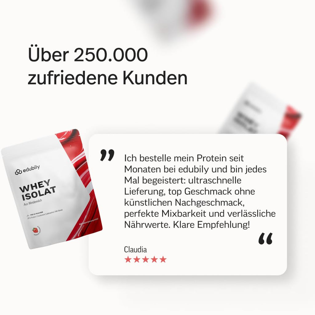 edubily® Whey Protein Isolat - Laktosefrei - Sehr gut lösliches Eiweißpulver ohne Kohlenhydrate & Zucker - Aus irischer Weidehaltung (750 g, Kakao mit Stevia)