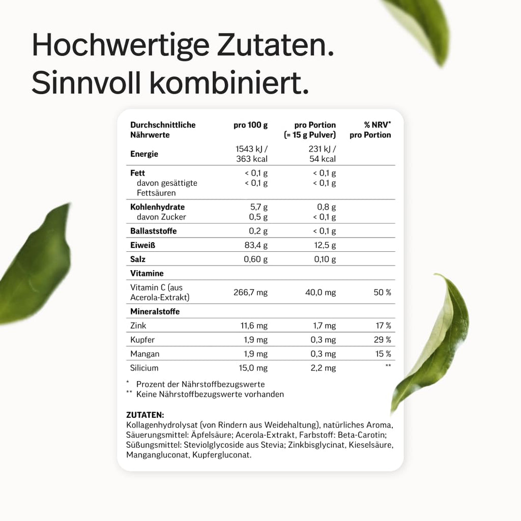 edubily® Kollagen-Hydrolysat - Kollagen Pulver als hochwertige Proteinergänzung im Alltag - aus Weidehaltung, Vitamin C, Zink, Kupfer, Mangan & Kieselsäure - 1 Portion täglich (750 g, ohne Geschmack)