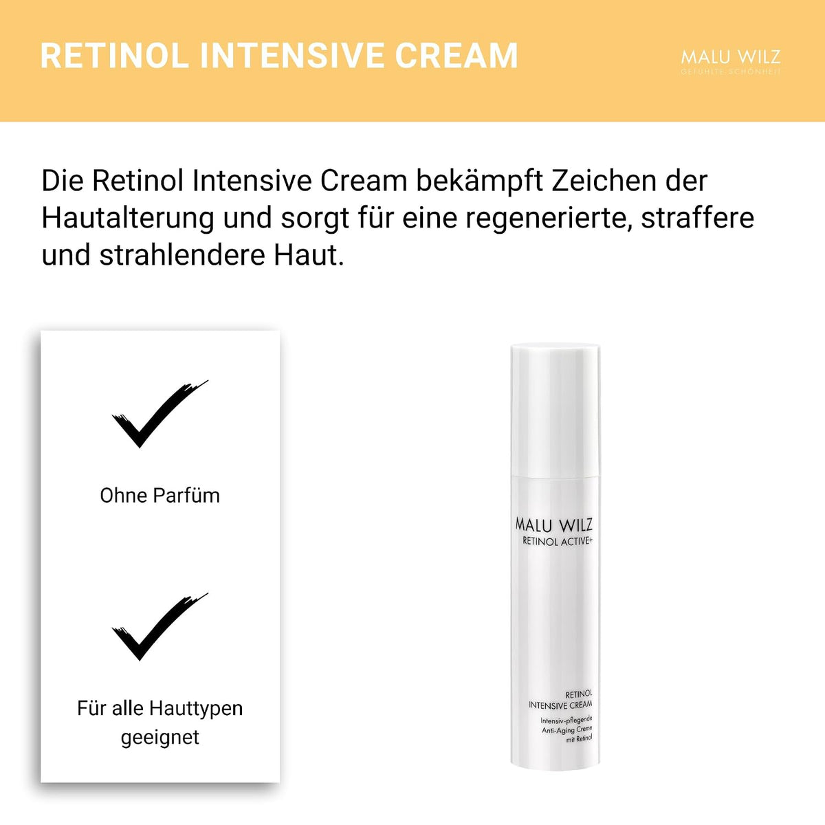 Malu Wilz Retinol Intensive Cream 50ml - Pflegende Retinol Creme mit Anti Aging Effekt für eine verjüngte Haut, Vitamin A zur natürlichen Hautregeneration