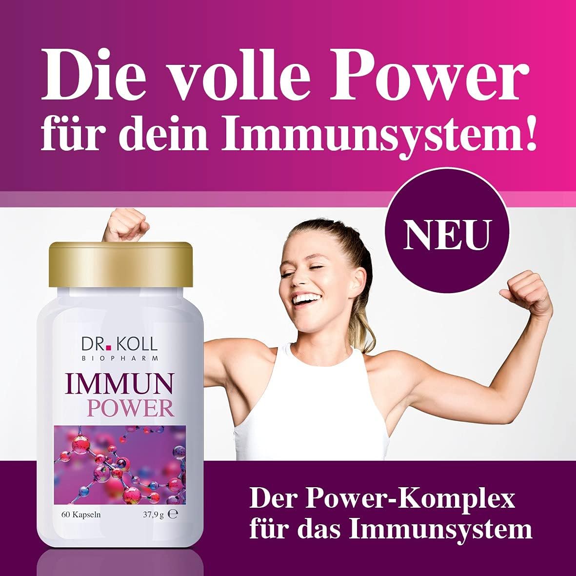 Immun Power Dr. Koll - Nahrungsergänzungsmittel zur Stärkung des Immunsystems mit u.a. Vitamin C, D, Zink und Antioxidantien | 60 hochdosierte Kapseln | vegan und ohne Gelantine