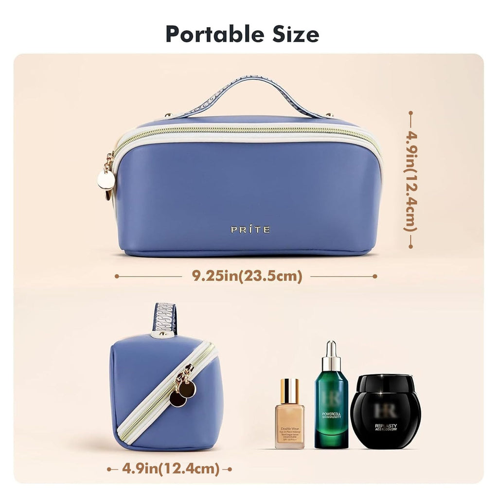 Prite Kosmetiktasche Reise Make Up Tasche mit Pinsel-Fächer, Beige, L