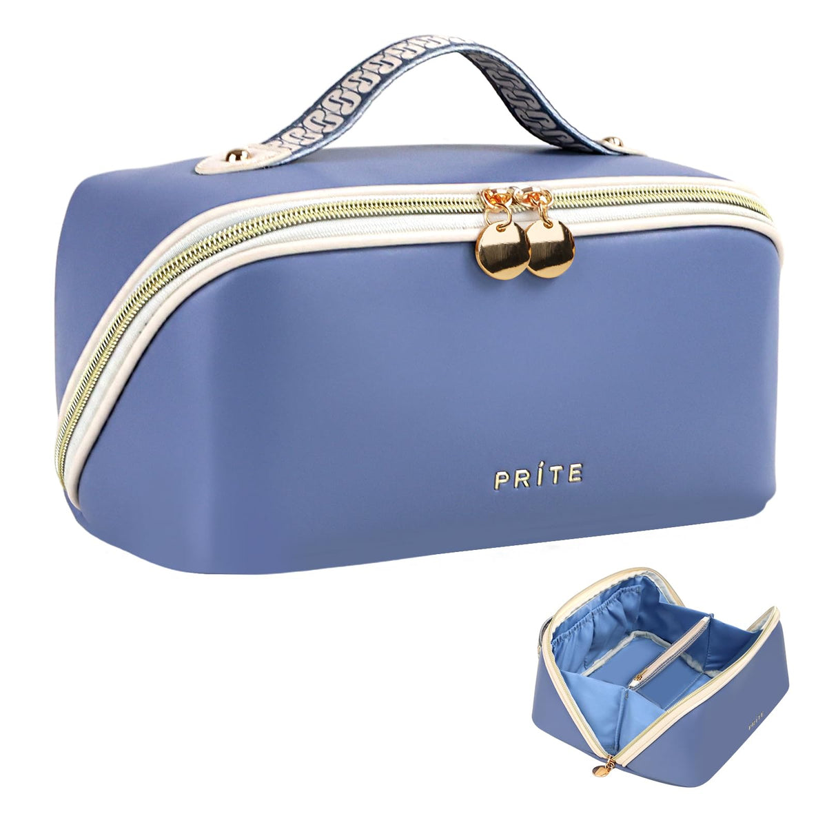 Prite Kosmetiktasche Reise Make Up Tasche mit Pinsel-Fächer, Beige, L