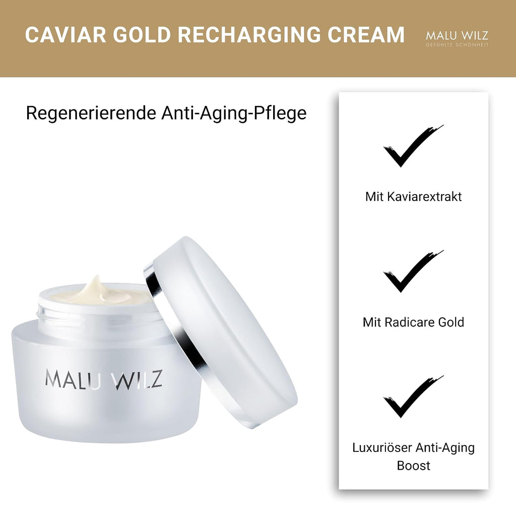 Malu Wilz Caviar Gold Recharging Cream 50ml I Gesichtscreme Damen I Pflegende, feuchtigkeitsspendende Anti Falten Creme I Verlangsamt die Hautalterung