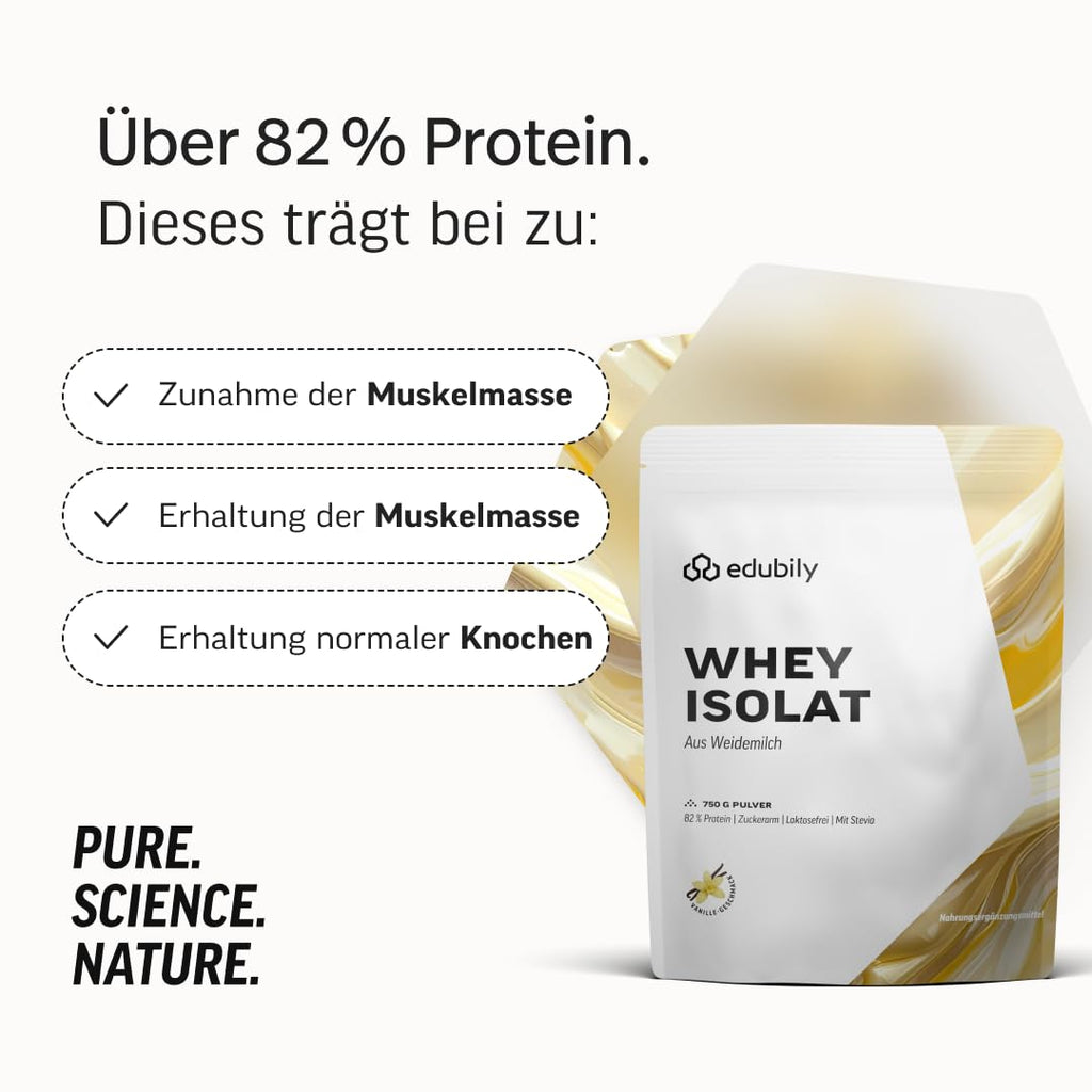 edubily® Whey Protein Isolat - Laktosefrei - Sehr gut lösliches Eiweißpulver ohne Kohlenhydrate & Zucker - Aus irischer Weidehaltung (750 g, Kakao mit Stevia)