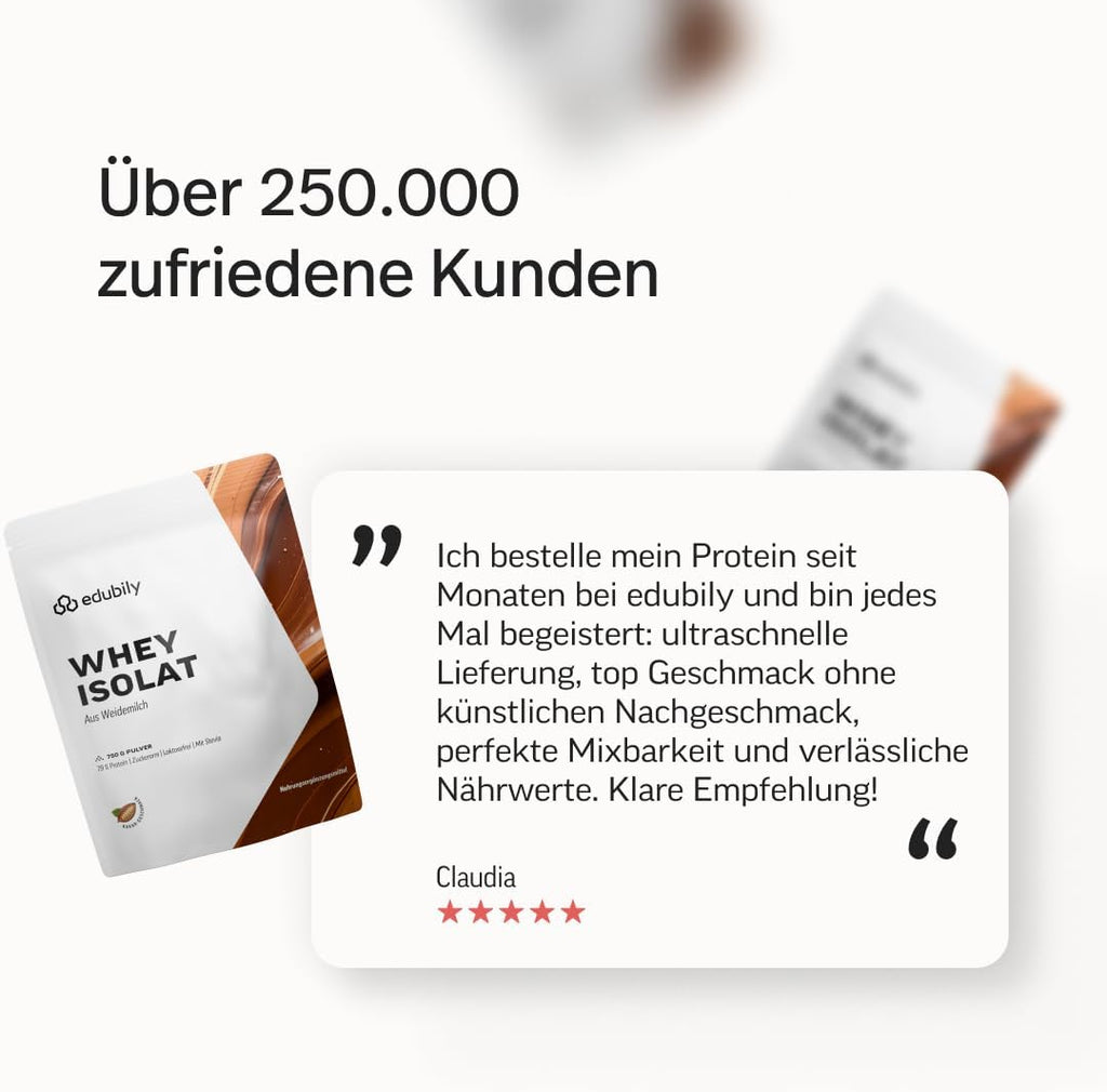 edubily® Whey Protein Isolat - Laktosefrei - Sehr gut lösliches Eiweißpulver ohne Kohlenhydrate & Zucker - Aus irischer Weidehaltung (750 g, Kakao mit Stevia)