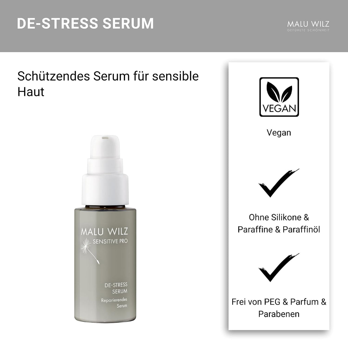 Malu Wilz DE-Stress Serum 30 ml I Skincare Gesichtspflege-Serum für sanfte Gesichtsreinigung I Schützender Gesichtsreiniger mit Hyaluronsäure I Vegan