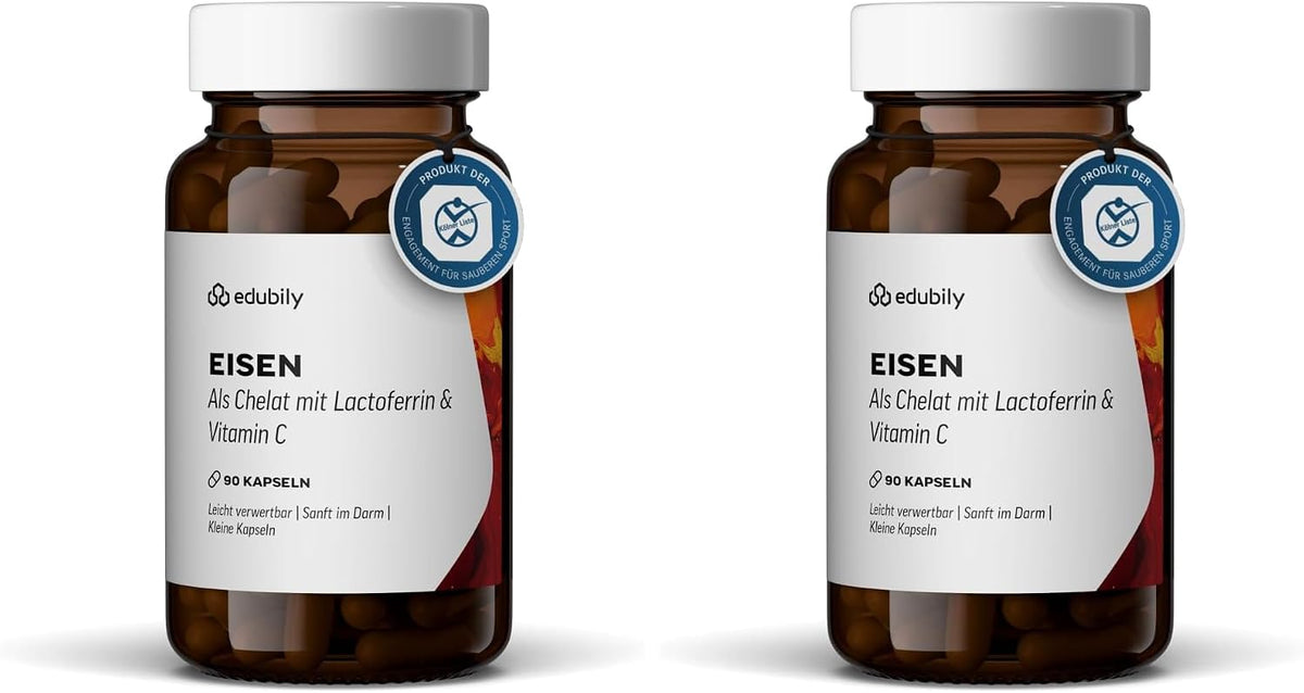 edubily® Eisen mit Lactoferrin - Eisentabletten mit Lactoferrin & Vitamin C aus Acerola-Extrakt - Kleine, leicht zu schluckende Kapseln (90 Kapseln)