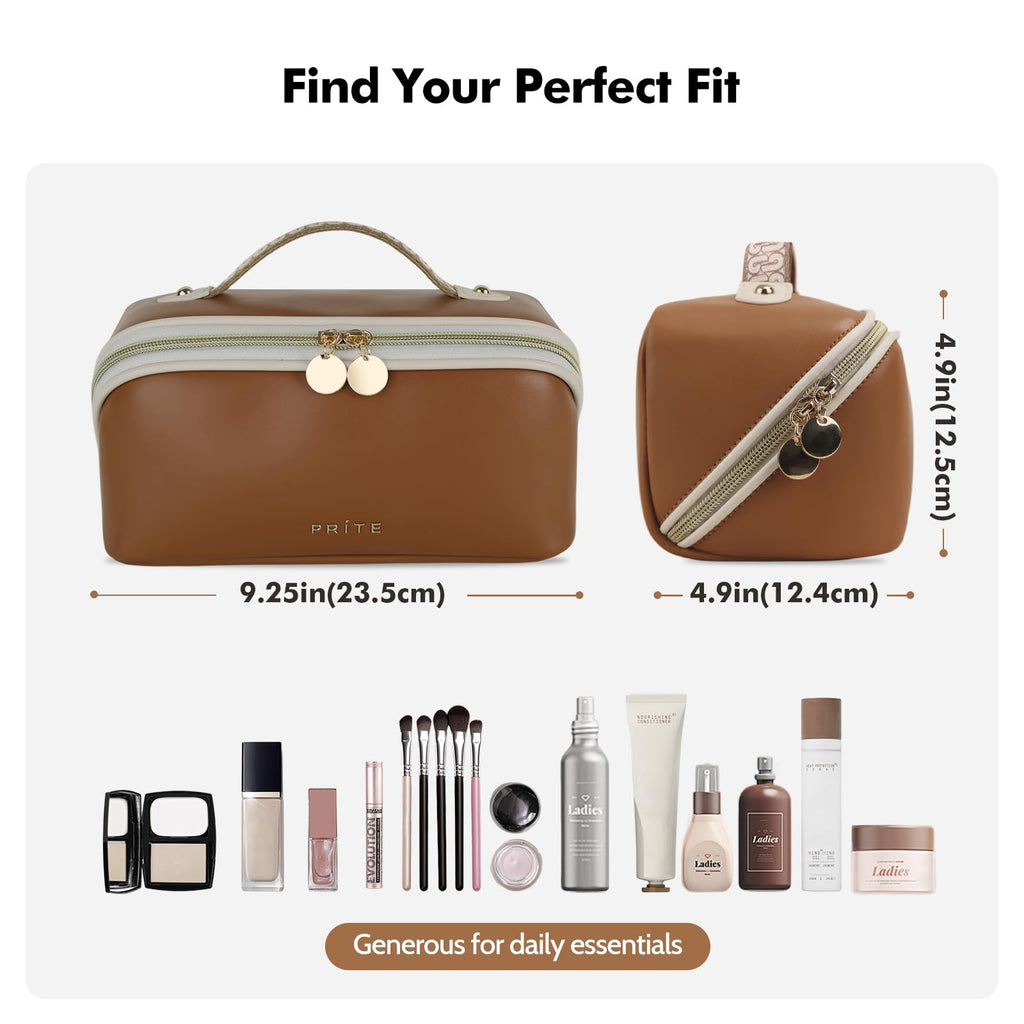 Prite Kosmetiktasche Reise Make Up Tasche mit Pinsel-Fächer, Beige, L