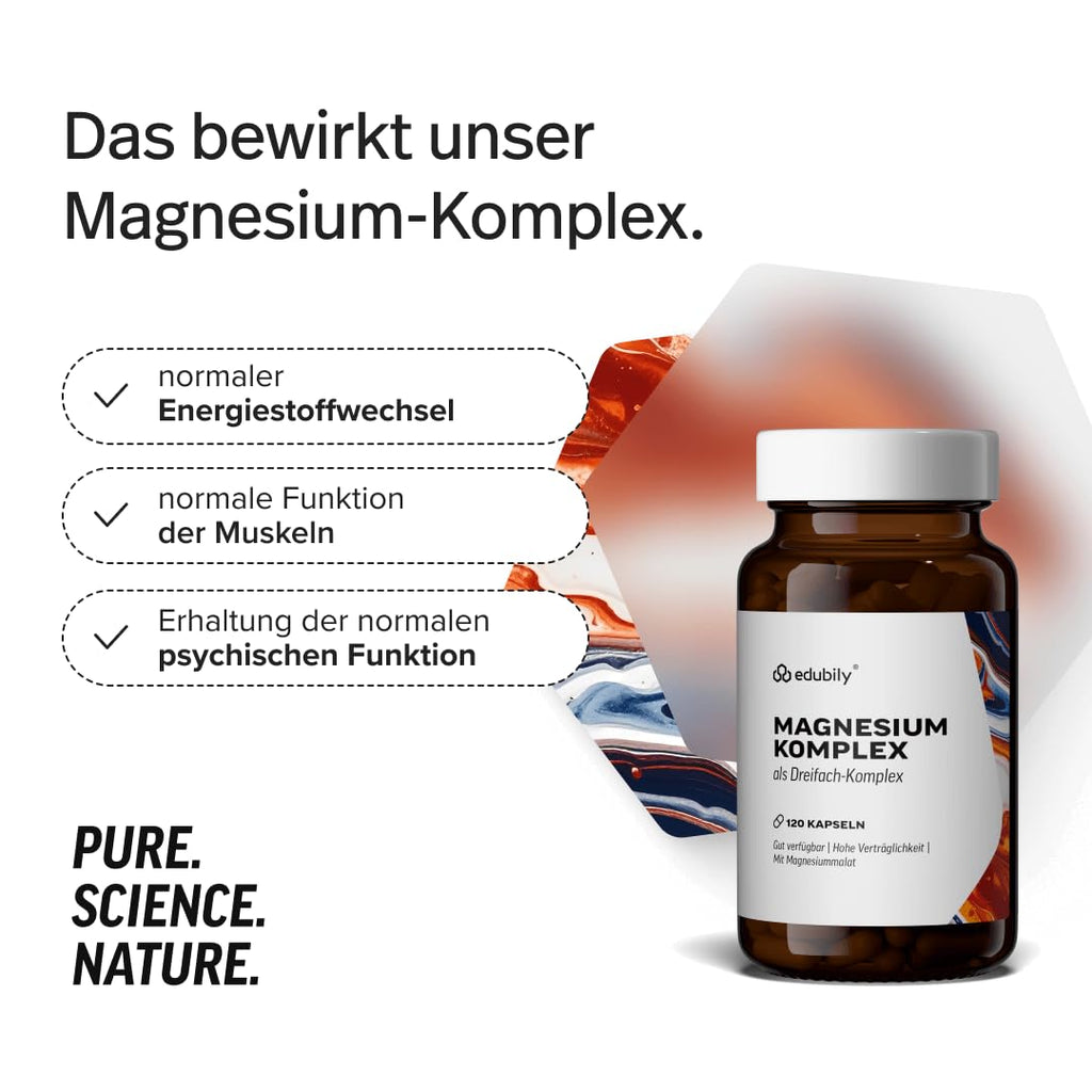 edubily® Magnesium Komplex Kapseln - Magnesiummischung aus Magnesiumbisglycinat, Magnesiummalat und Magnesiumcitrat - Ohne Magnesiumstearat - (250 Kapseln - Neue Rezeptur)