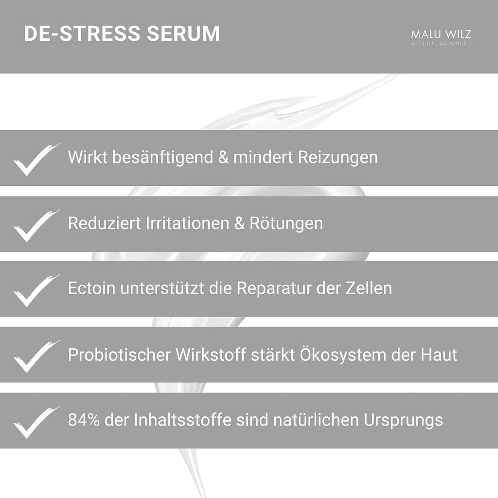 Malu Wilz DE-Stress Serum 30 ml I Skincare Gesichtspflege-Serum für sanfte Gesichtsreinigung I Schützender Gesichtsreiniger mit Hyaluronsäure I Vegan