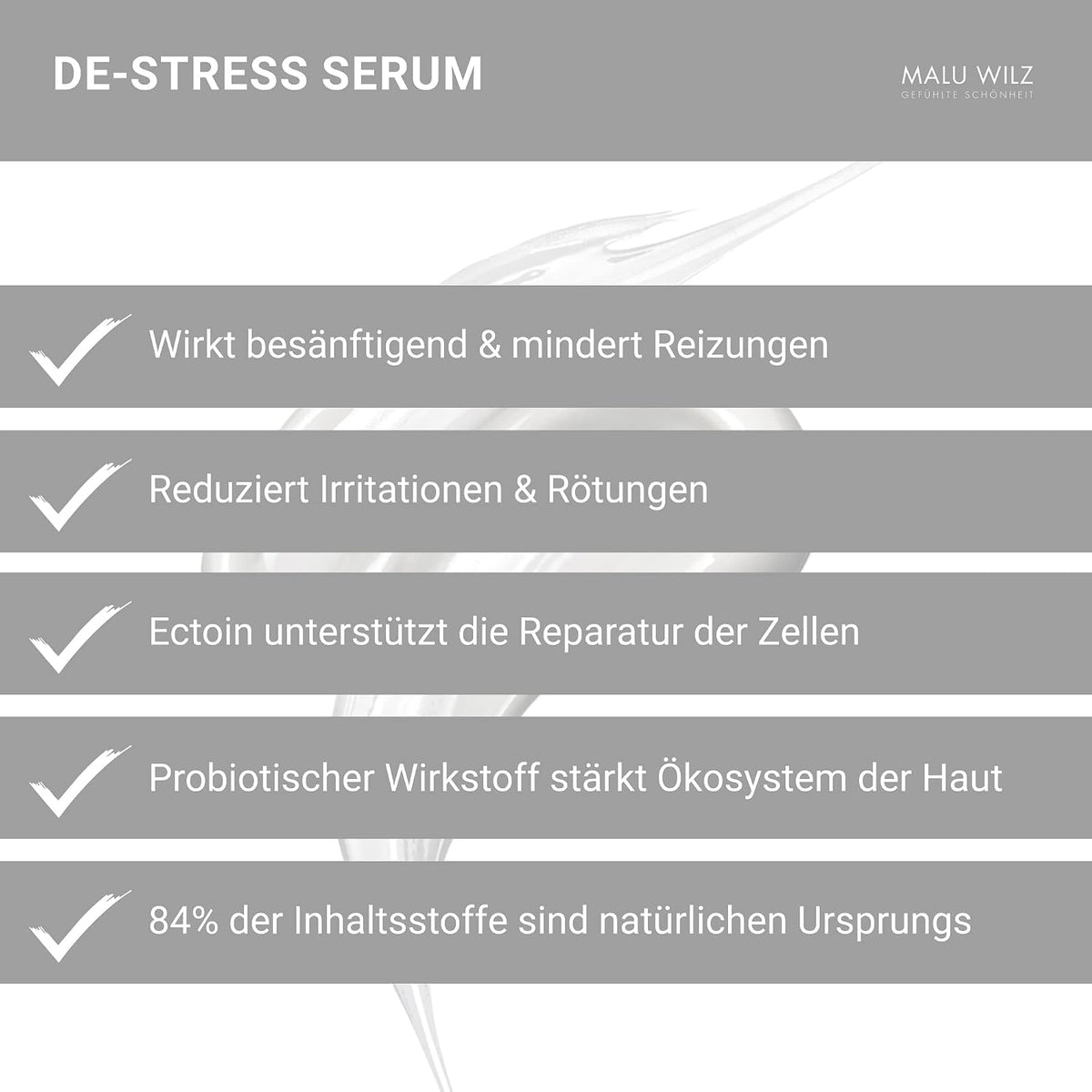 Malu Wilz DE-Stress Serum 30 ml I Skincare Gesichtspflege-Serum für sanfte Gesichtsreinigung I Schützender Gesichtsreiniger mit Hyaluronsäure I Vegan