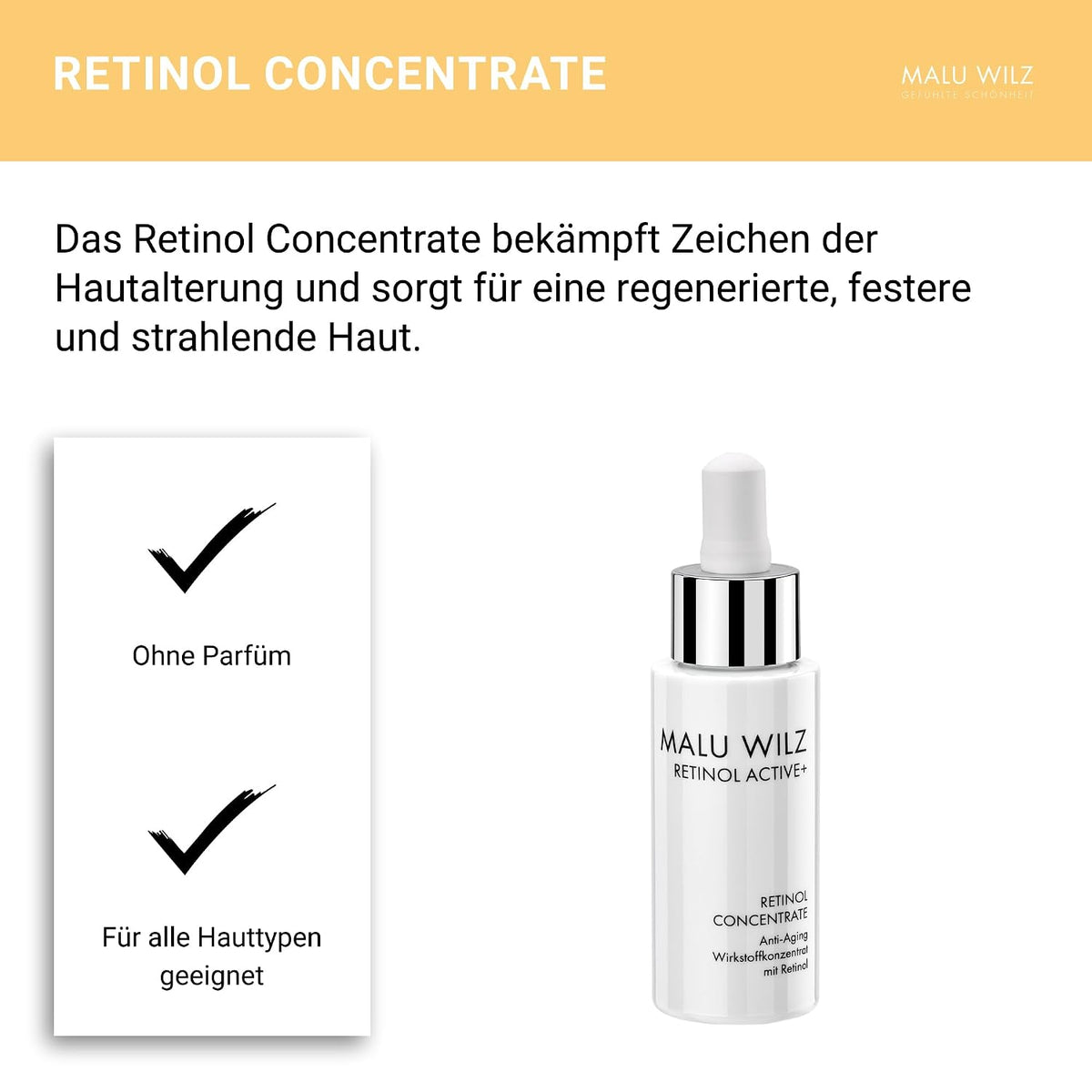 Malu Wilz Retinol Concentrate 30ml - Gesichtspflege mit Retinol für ein ebenmäßiges, feines Hautbild, Vitamin A zur Unterstützung der natürlichen Hautregeneration