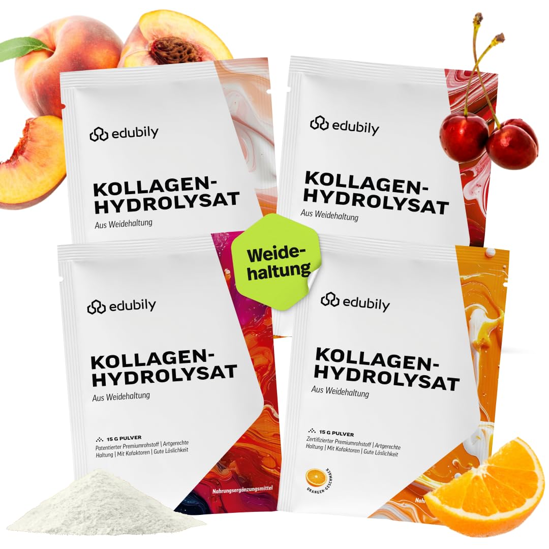 edubily® Kollagen-Hydrolysat - Kollagen Pulver als hochwertige Proteinergänzung im Alltag - aus Weidehaltung, Vitamin C, Zink, Kupfer, Mangan & Kieselsäure - 1 Portion täglich (750 g, ohne Geschmack)