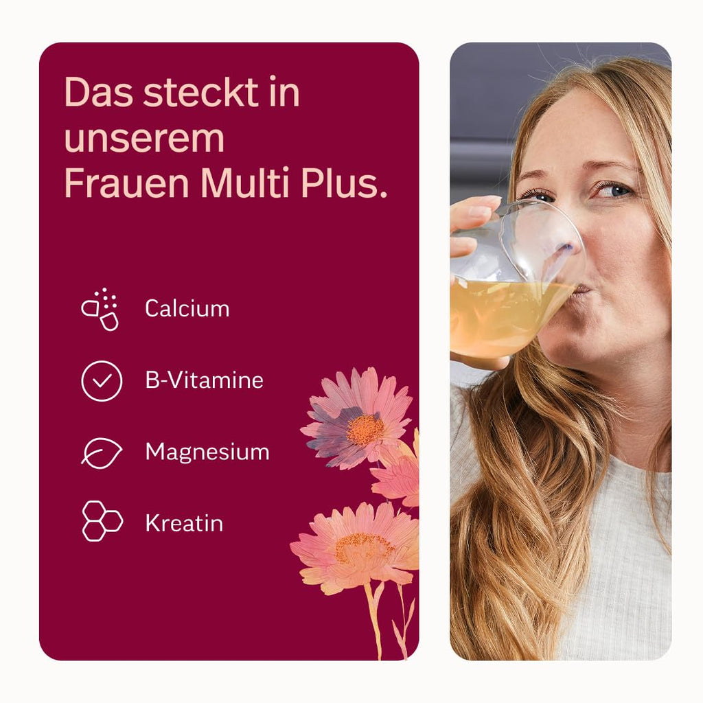 edubily® Frauen Multi Plus – Multivitamin & Mineralstoff-Drink für Frauen - Mit Calcium, Magnesium, Zink, Vitamin D & B-Vitaminen, Kreatin, Q10 & Kollagen - Zuckerfrei (360 g, Maracuja)
