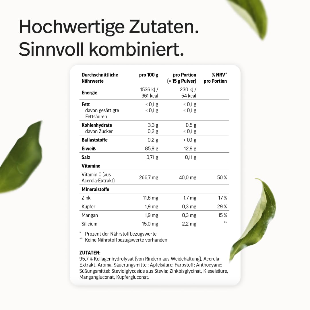 edubily® Kollagen-Hydrolysat - Kollagen Pulver als hochwertige Proteinergänzung im Alltag - aus Weidehaltung, Vitamin C, Zink, Kupfer, Mangan & Kieselsäure - 1 Portion täglich (750 g, ohne Geschmack)