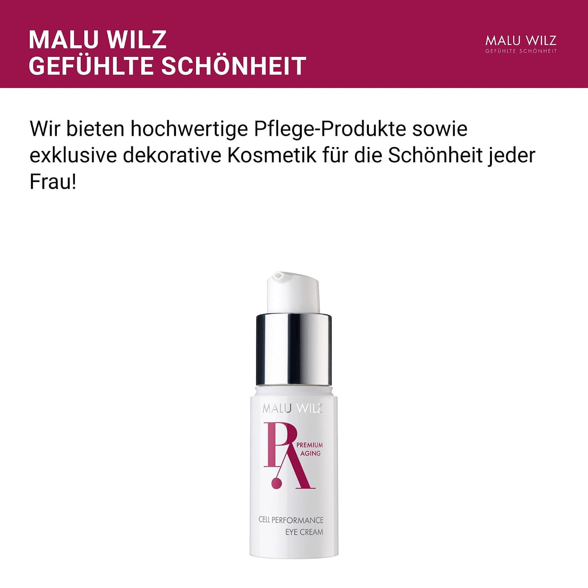 Malu Wilz Premium Aging Cell Performance Eye Cream 15ml I Anti Aging Augencreme gegen Falten und Augenringe I Augenpflege für beanspruchte Augenpartien