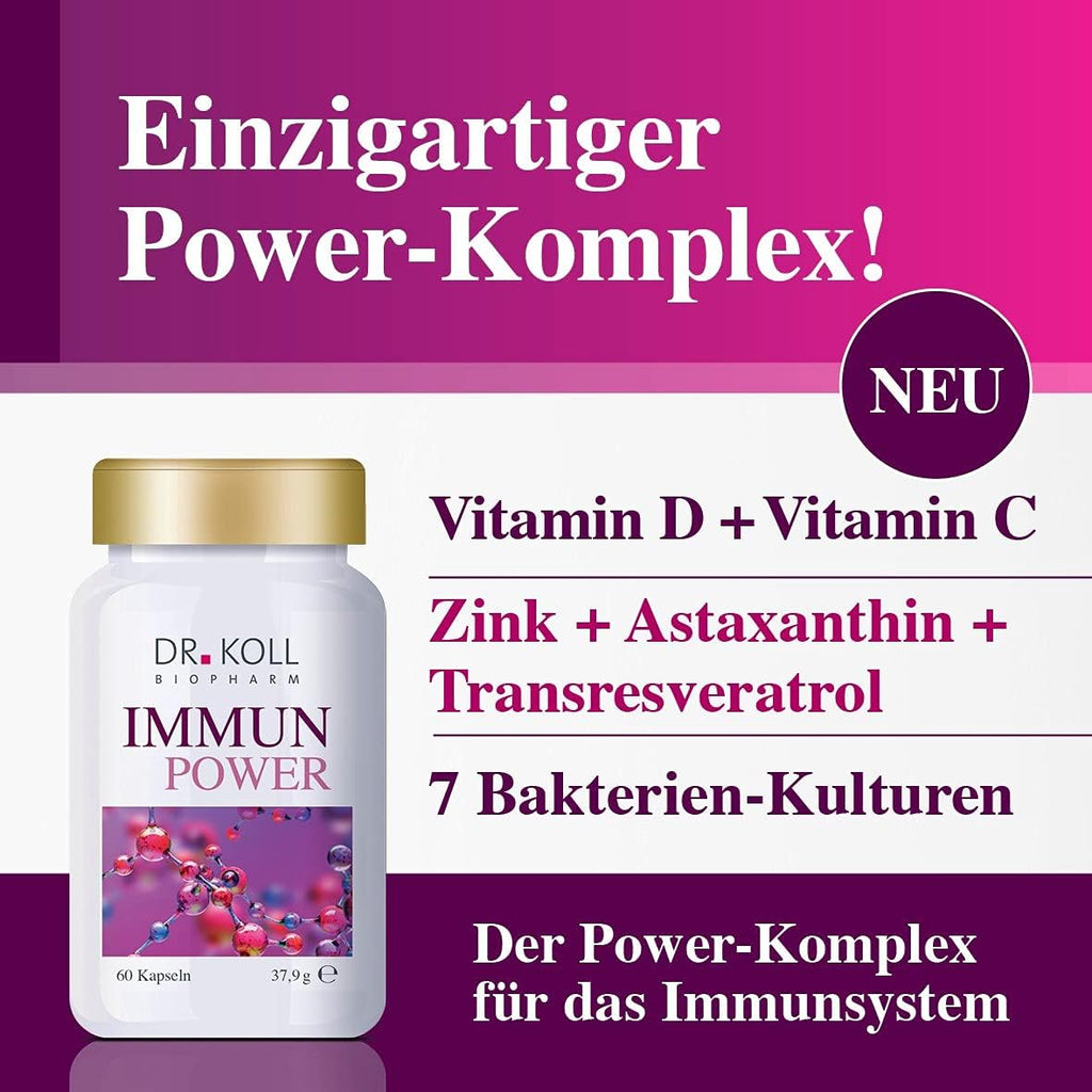 Immun Power Dr. Koll - Nahrungsergänzungsmittel zur Stärkung des Immunsystems mit u.a. Vitamin C, D, Zink und Antioxidantien | 60 hochdosierte Kapseln | vegan und ohne Gelantine