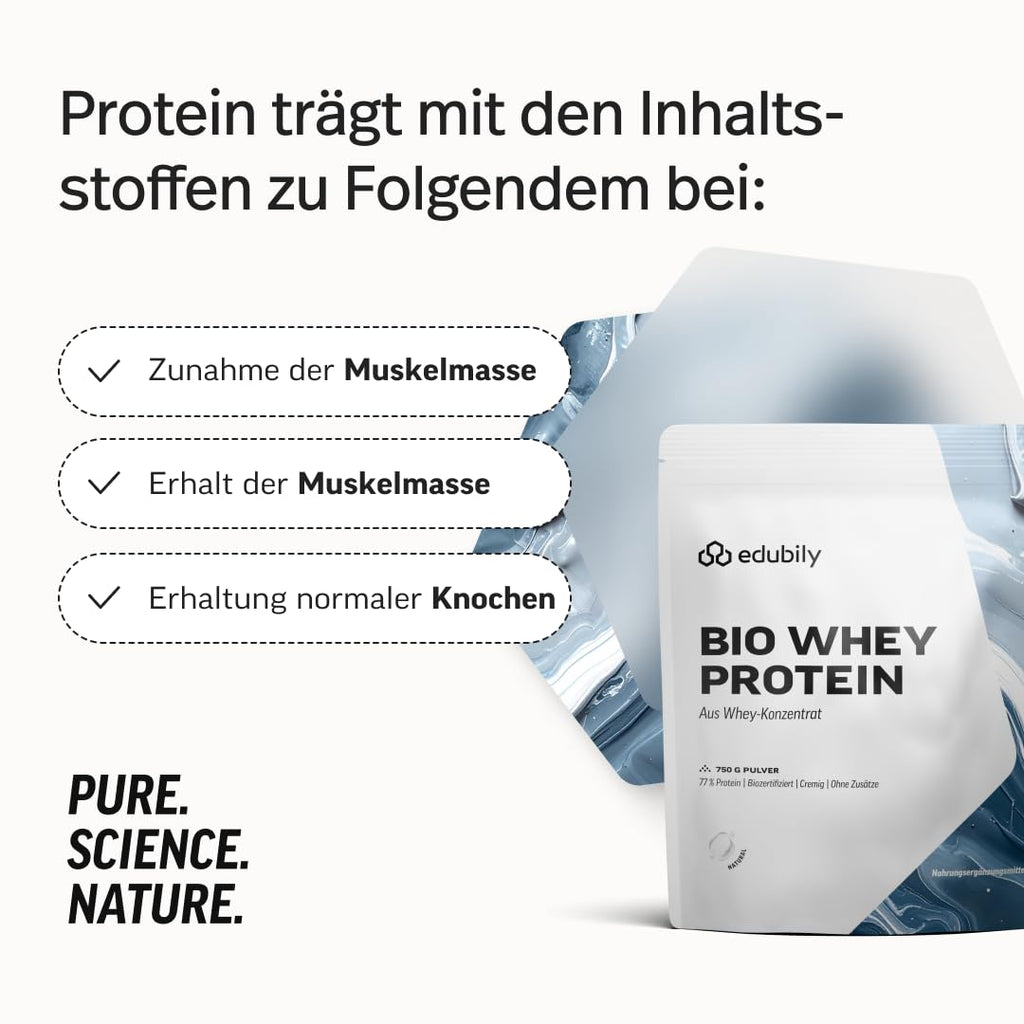 edubily® Whey Protein Konzentrat - Aus Milch von Kühen mit Weidezugang - Ohne Zucker & mit Stevia gesüßt - Optimale Löslichkeit - Made in Germany (750 g, Vanille)