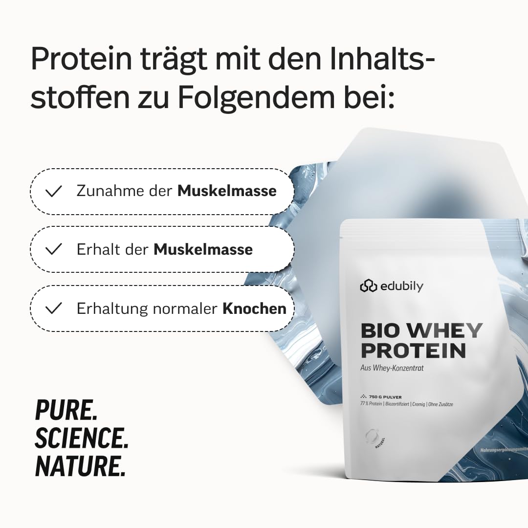 edubily® Whey Protein Konzentrat - Aus Milch von Kühen mit Weidezugang - Ohne Zucker & mit Stevia gesüßt - Optimale Löslichkeit - Made in Germany (750 g, Vanille)