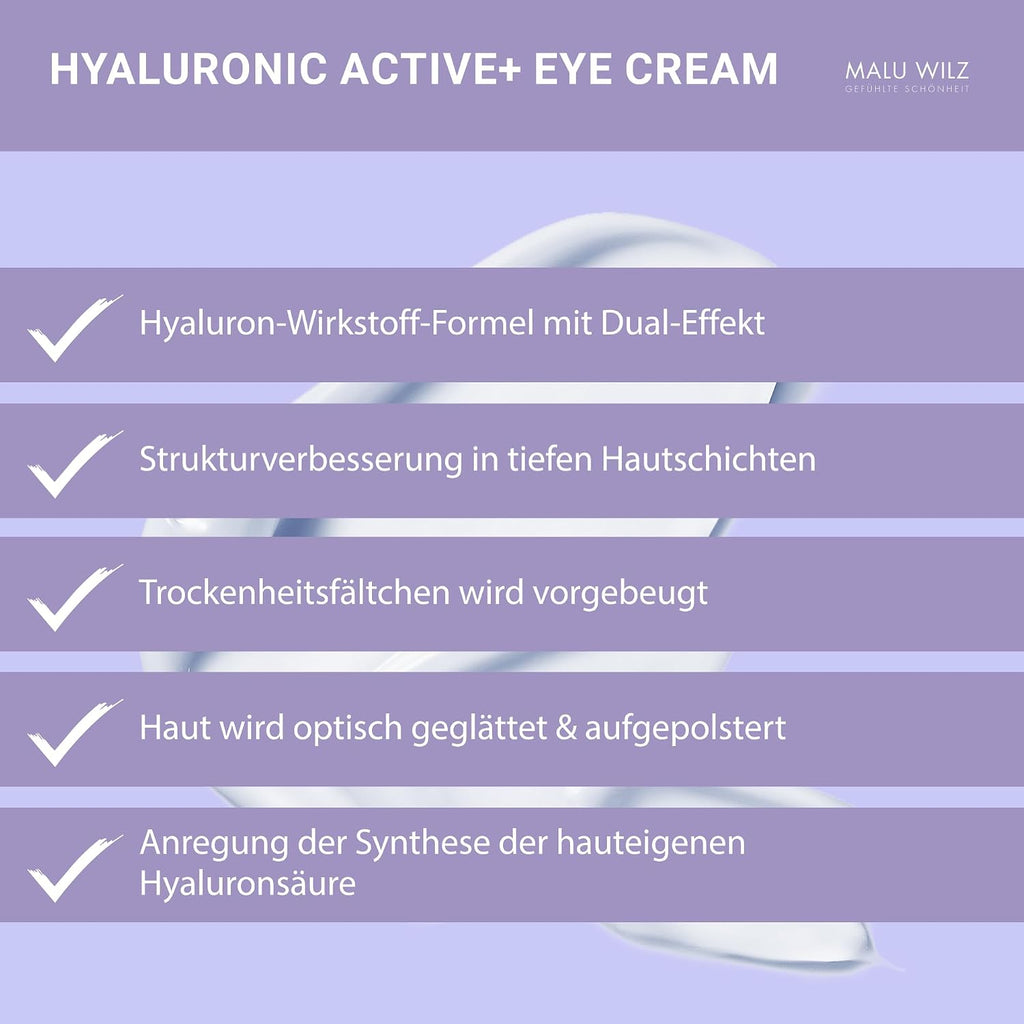 Malu Wilz Hyaluronic Active + Eye Cream 15 ml I Erfrischende Skincare Augenpflege-Serum mit Hyaluron-Wirkstoff-Formel mit Dual-Effekt I Booster