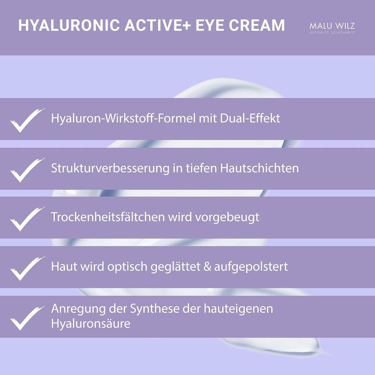 Malu Wilz Hyaluronic Active + Eye Cream 15 ml I Erfrischende Skincare Augenpflege-Serum mit Hyaluron-Wirkstoff-Formel mit Dual-Effekt I Booster