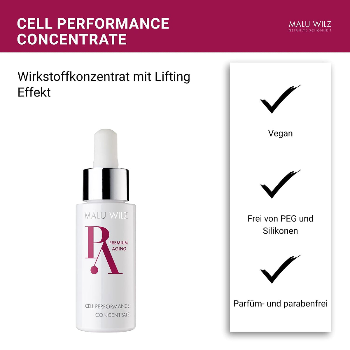 Malu Wilz Premium Aging Cell Performance Concentrate 30ml I Anti Aging Gel Konzentrat I Gründliche Gesichtspflege für die natürliche Hautregeneration