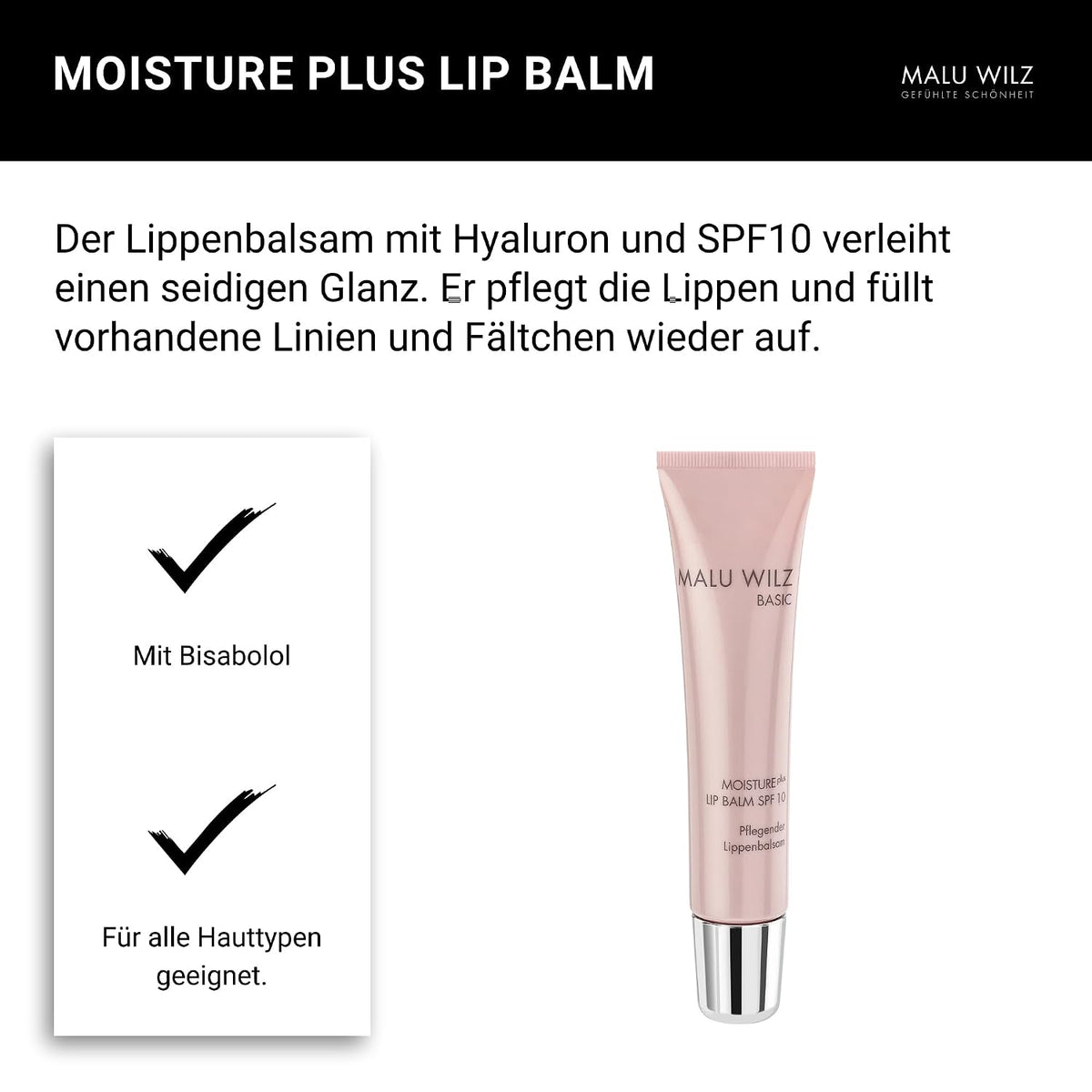 Malu Wilz Moisture Plus Lip Balm 15 ml I Duftender Lippenbalsam mit SPF 10 und feuchtigkeitsspendender Hyaluronsäure I Lippenpflege trockene Lippen I vegan