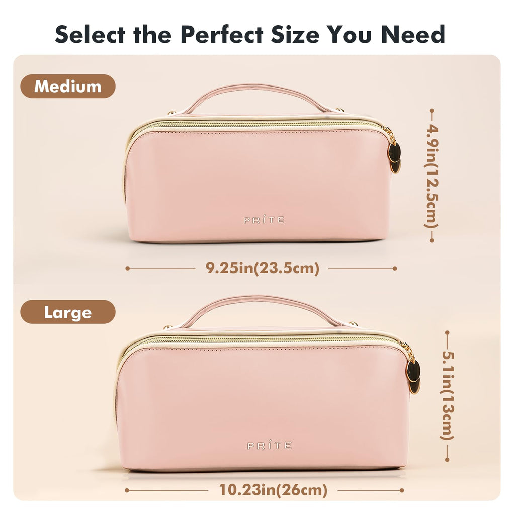 Prite Kosmetiktasche Reise Make Up Tasche mit Pinsel-Fächer, Beige, L
