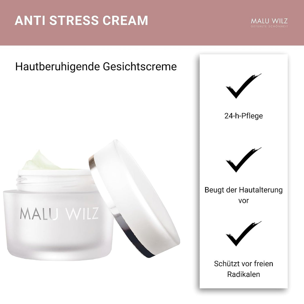Malu Wilz Anti-Stress Creme 50ml I Hautberuhigende Gesichtscreme I Schutz vor freien Radikalen durch Vitamine und Grüner Tee Extrakt I 24h Pflege