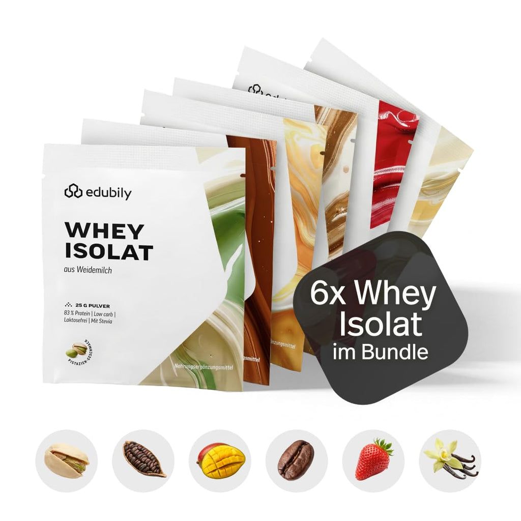 edubily® Whey Protein Isolat - Laktosefrei - Sehr gut lösliches Eiweißpulver ohne Kohlenhydrate & Zucker - Aus irischer Weidehaltung (750 g, Kakao mit Stevia)