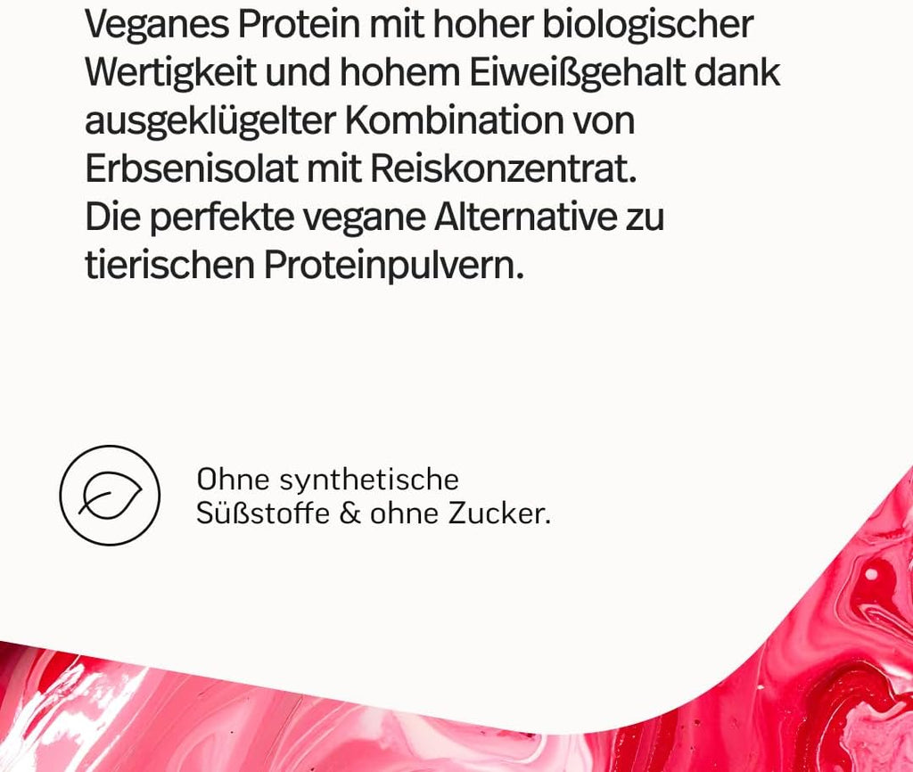 edubily® Veganes Proteinpulver - Mit Reisprotein und Erbsenprotein - Hoher Eiweißgehalt - Ohne Zucker • Mit Stevia • Laborgeprüftes Eiweißpulver (750 g, Erdbeere)