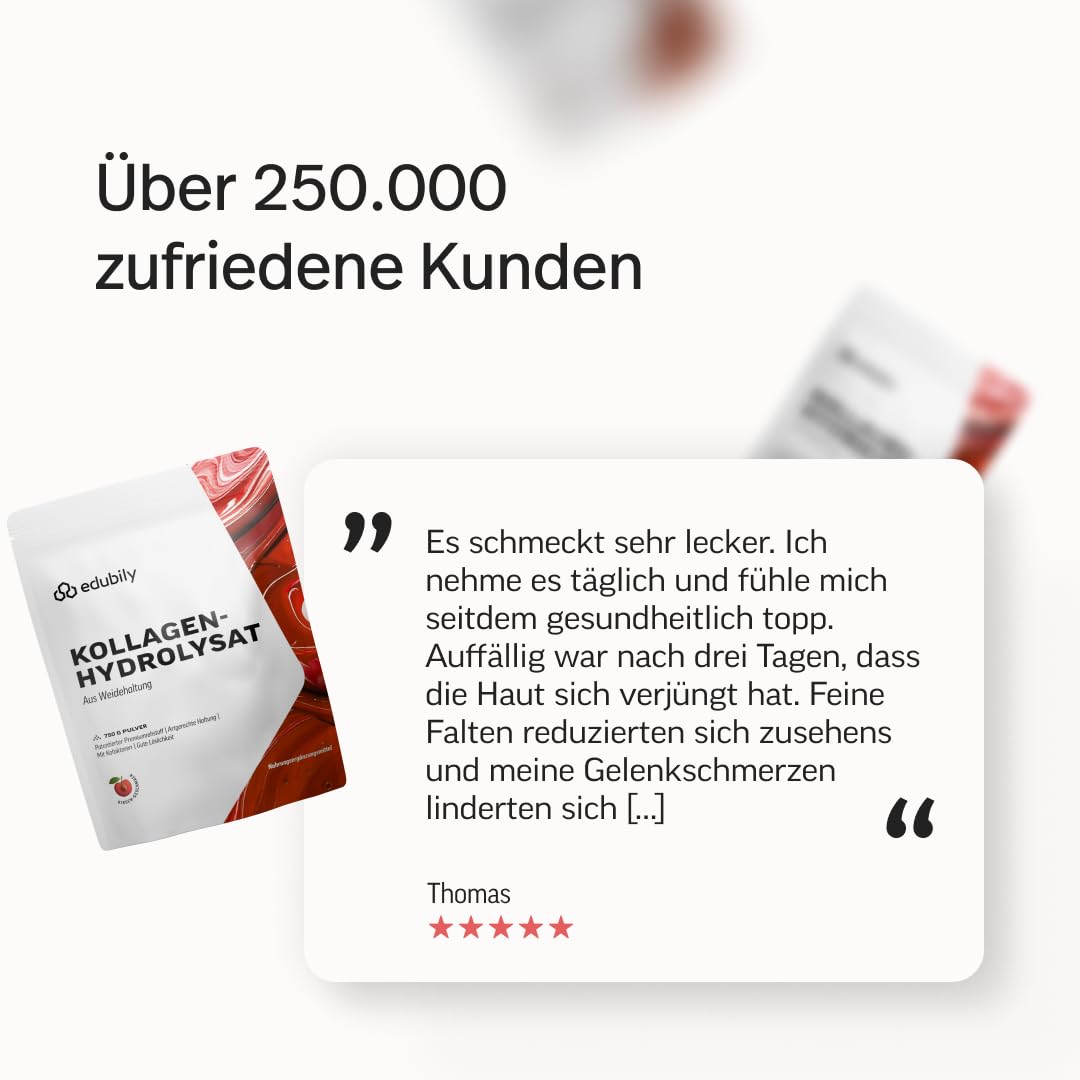 edubily® Kollagen-Hydrolysat - Kollagen Pulver als hochwertige Proteinergänzung im Alltag - aus Weidehaltung, Vitamin C, Zink, Kupfer, Mangan & Kieselsäure - 1 Portion täglich (750 g, ohne Geschmack)