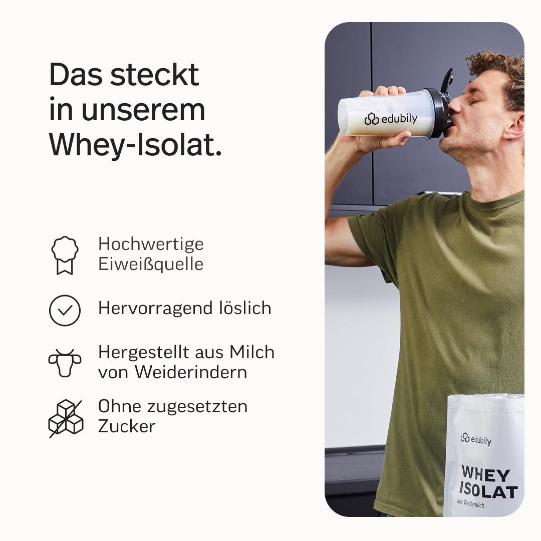 edubily® Whey Protein Isolat - Laktosefrei - Sehr gut lösliches Eiweißpulver ohne Kohlenhydrate & Zucker - Aus irischer Weidehaltung (750 g, Kakao mit Stevia)