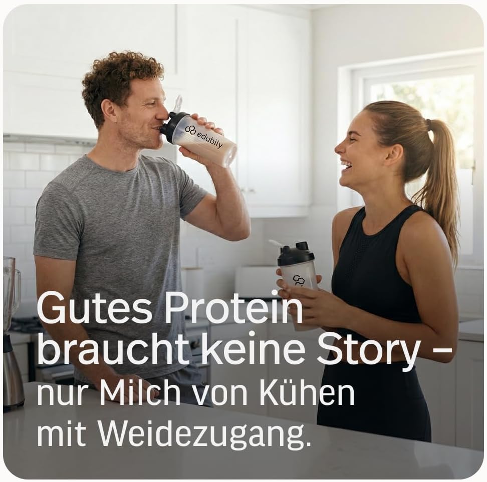 edubily® Whey Protein Konzentrat - Aus Milch von Kühen mit Weidezugang - Ohne Zucker & mit Stevia gesüßt - Optimale Löslichkeit - Made in Germany (750 g, Vanille)