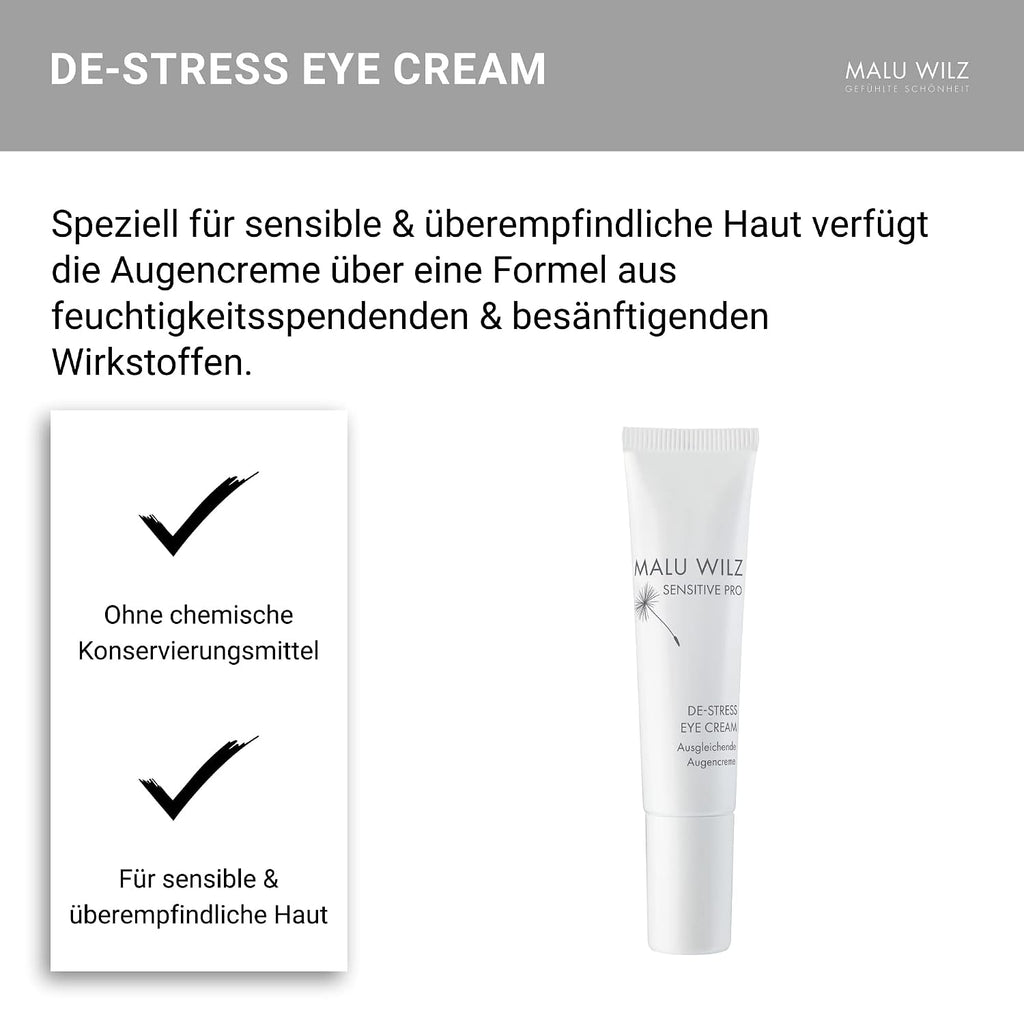Malu Wilz DE-Stress Eye Cream 15ml I Skincare Augencreme für sanfte Gesichtspflege I Schützende Gesichtspflege-Creme mit Hyaluronsäure I Vegan