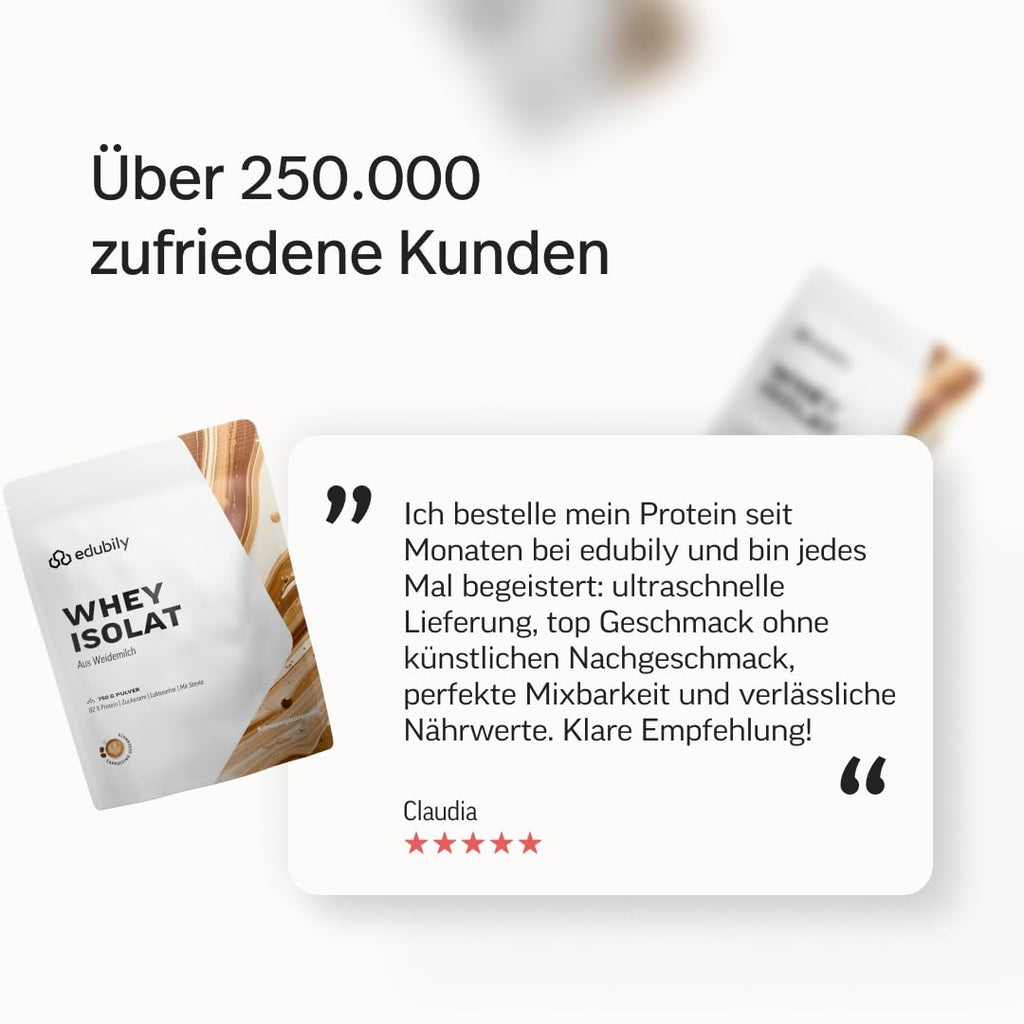 edubily® Whey Protein Isolat - Laktosefrei - Sehr gut lösliches Eiweißpulver ohne Kohlenhydrate & Zucker - Aus irischer Weidehaltung (750 g, Kakao mit Stevia)