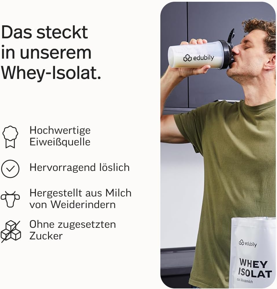 edubily® Whey Protein Isolat - Laktosefrei - Sehr gut lösliches Eiweißpulver ohne Kohlenhydrate & Zucker - Aus irischer Weidehaltung (750 g, Kakao mit Stevia)