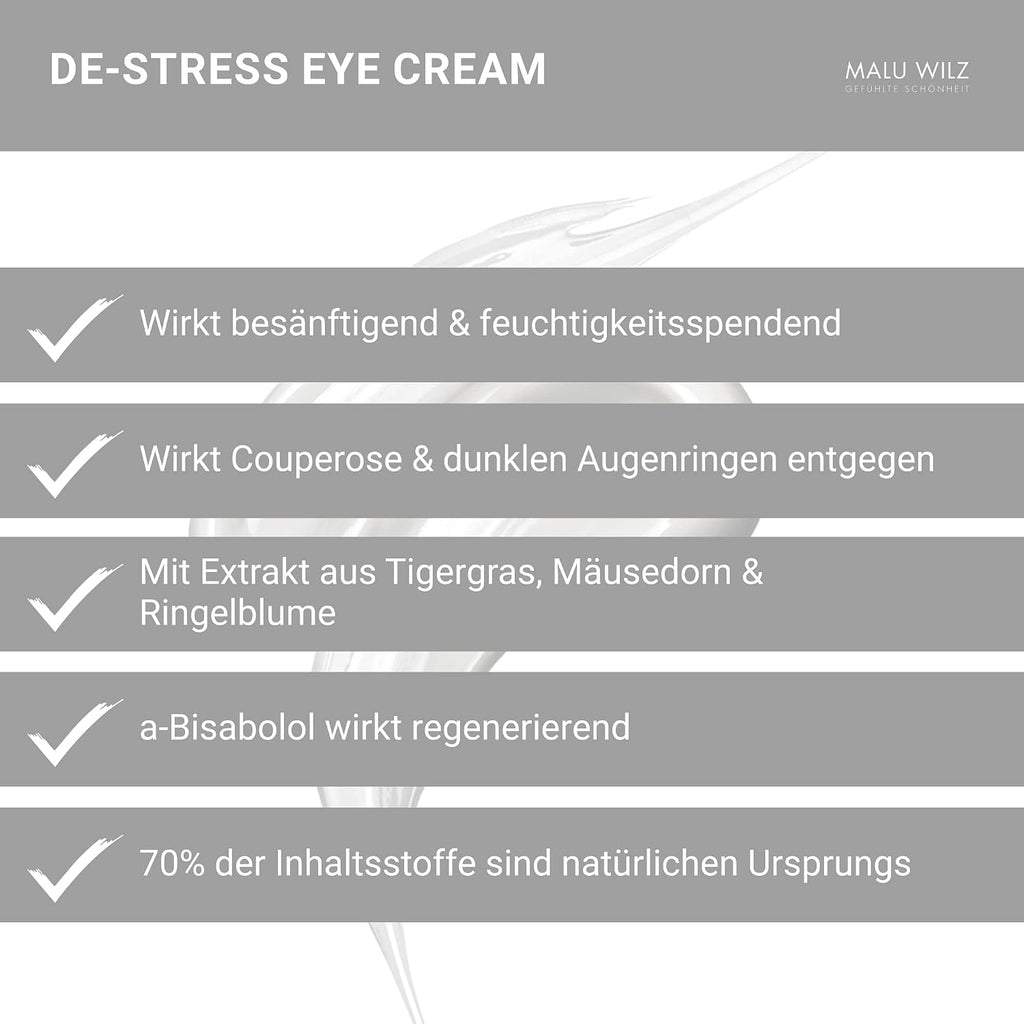 Malu Wilz DE-Stress Eye Cream 15ml I Skincare Augencreme für sanfte Gesichtspflege I Schützende Gesichtspflege-Creme mit Hyaluronsäure I Vegan
