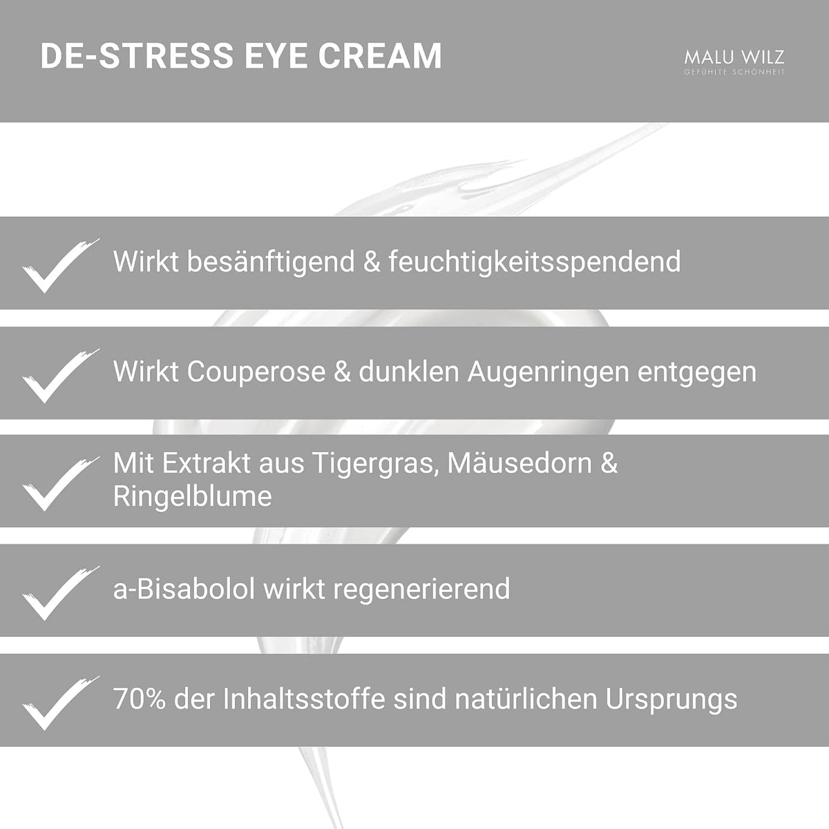 Malu Wilz DE-Stress Eye Cream 15ml I Skincare Augencreme für sanfte Gesichtspflege I Schützende Gesichtspflege-Creme mit Hyaluronsäure I Vegan