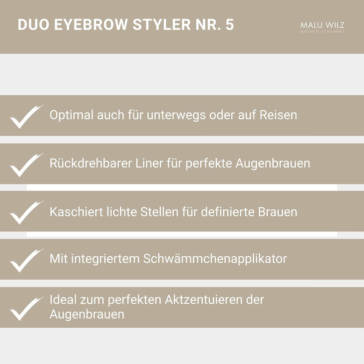 Malu Wilz Duo Eyebrow Styler Nr.5 Mittelbraun I Augenbrauenstift wasserfest I Eyebrow Pencil I Perfektioniert und akzentuiert die Augenbrauen eindrucksvoll