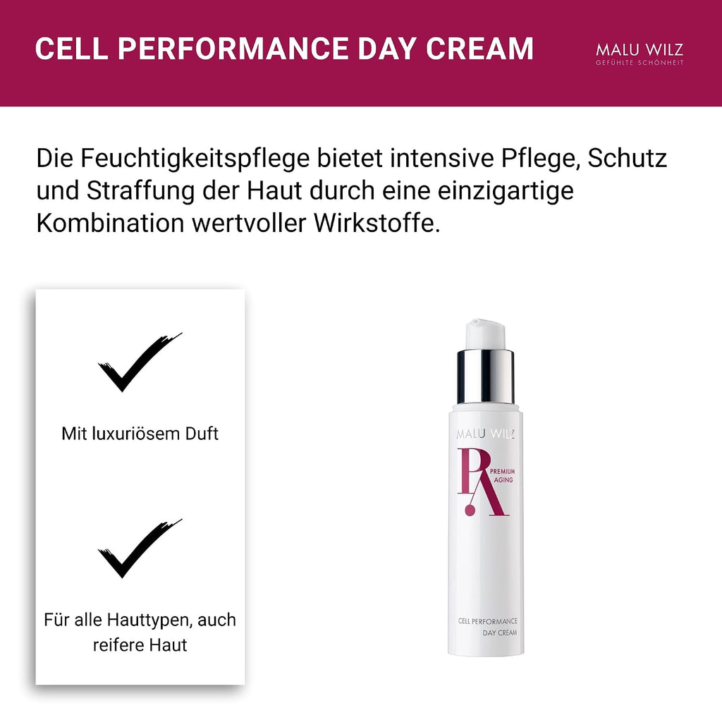 Malu Wilz Premium Aging Cell Performance Day Cream 50ml I Anti Aging Gesichtspflege für trockene Haut I Feuchtigkeitscreme zur natürlichen Hautregeneration