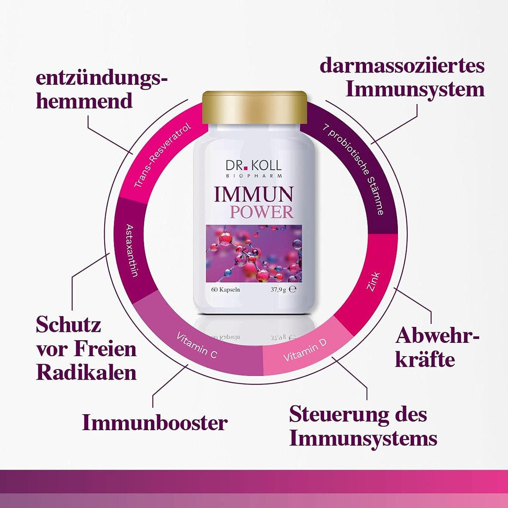 Immun Power Dr. Koll - Nahrungsergänzungsmittel zur Stärkung des Immunsystems mit u.a. Vitamin C, D, Zink und Antioxidantien | 60 hochdosierte Kapseln | vegan und ohne Gelantine